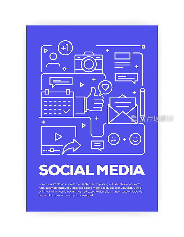 Social Media Concept Line Style Cover Design for Annual Report, Flyer, Brochure.